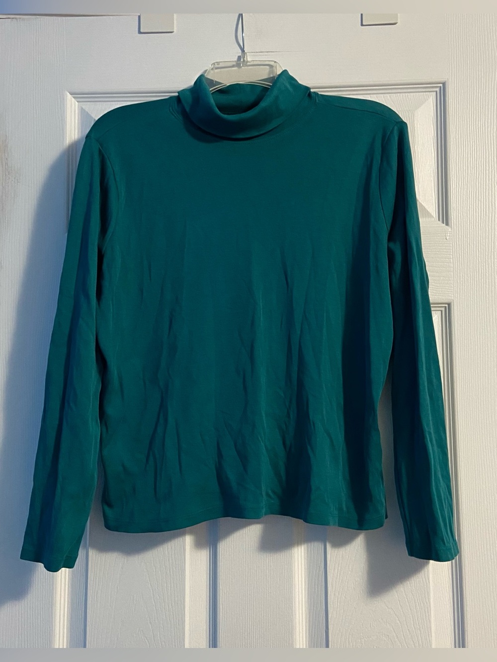 L.L. Bean Women’s Dark Teal Turtleneck Long Sleeve Top Size L Petite 100% Cotton